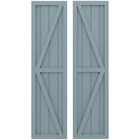 Americraft 4-Board Wood 2 Equal Panel Frmd Board-n-Batten Shutters W/ Dubl Z-Bar, ARW102BF414X46SBH